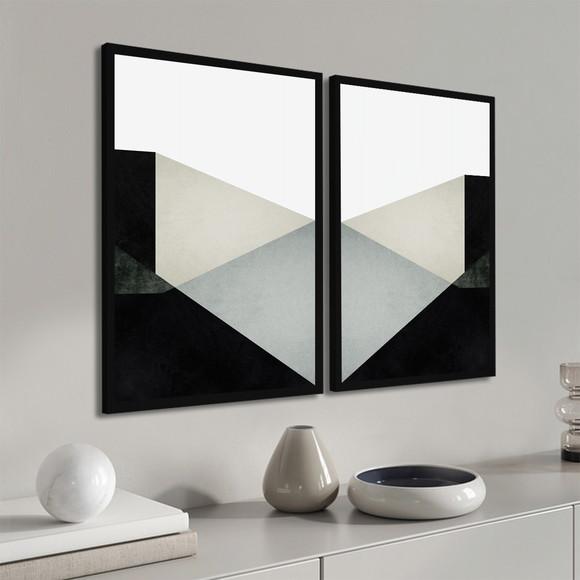 Quadros Decorativos Geométrico Preto Cinza Moderno Moldura