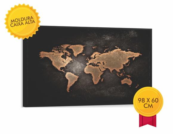 Quadros Decorativos Grande Mapa Mundi Preto e Branco Moldura