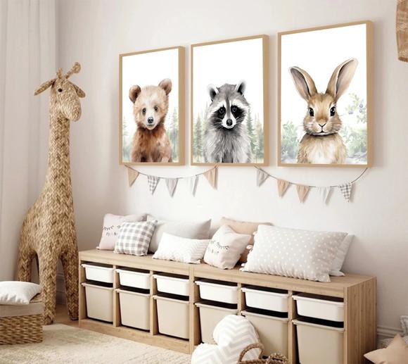 Quadros Decorativos Infantil Animais Moderno com Moldura