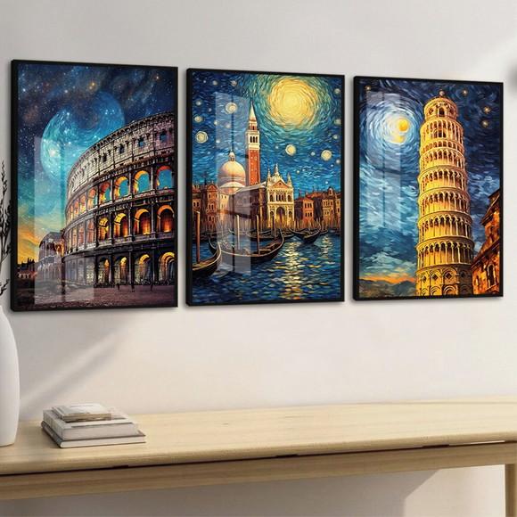 Quadros Decorativos Itália Cidades Coliseu com Moldura Vidro