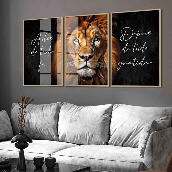 Quadros Decorativos Leão de Judá Frase Inspiração com Vidro