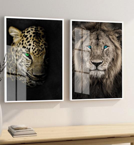 Quadros Decorativos Leão de Judá Onça com Moldura e Vidro