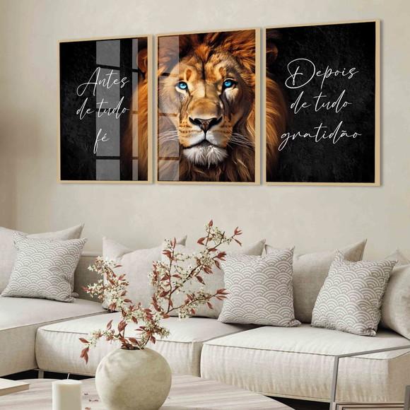 Quadros Decorativos Leão de Judá Frase Inspiração com Vidro