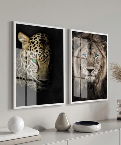 Quadros Decorativos Leão de Judá Onça com Moldura e Vidro