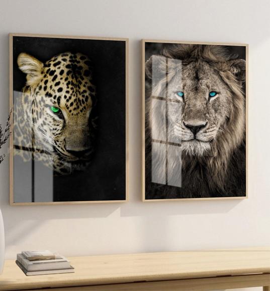 Quadros Decorativos Leão de Judá Onça Pintada Moldura Vidro