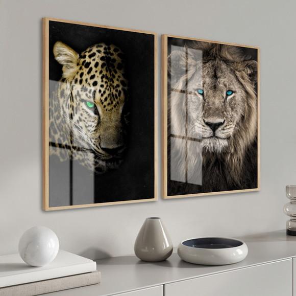 Quadros Decorativos Leão de Judá Onça Pintada Moldura Vidro