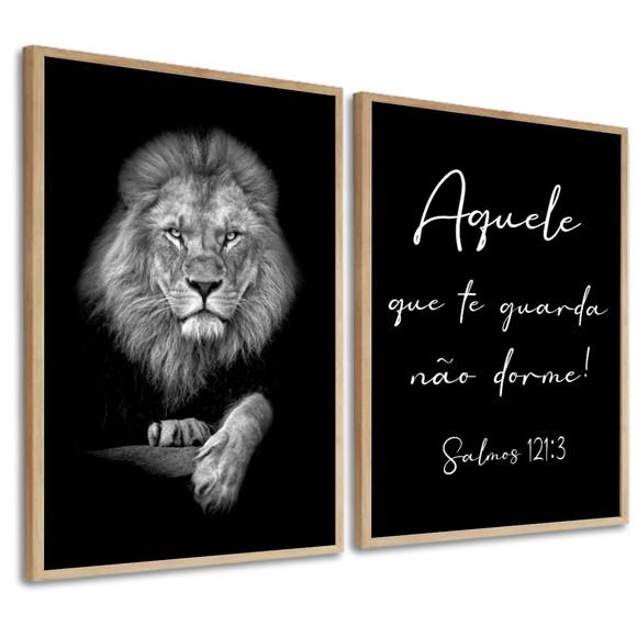 Quadros Decorativos Leão Frase Motivacional Salmos Moldura