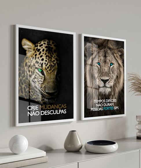 Quadros Decorativos Leão Frases Motivação Moldura e Vidro