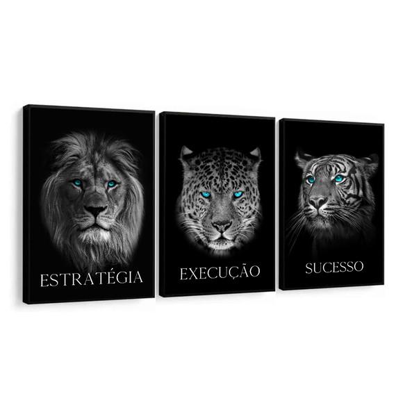 Quadros Decorativos Leão Onça Tigre Animais Frase Motivação
