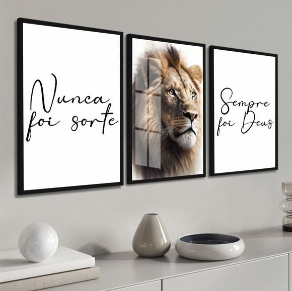 Quadros Decorativos Leão Nunca Foi Sorte Moldura e Vidro