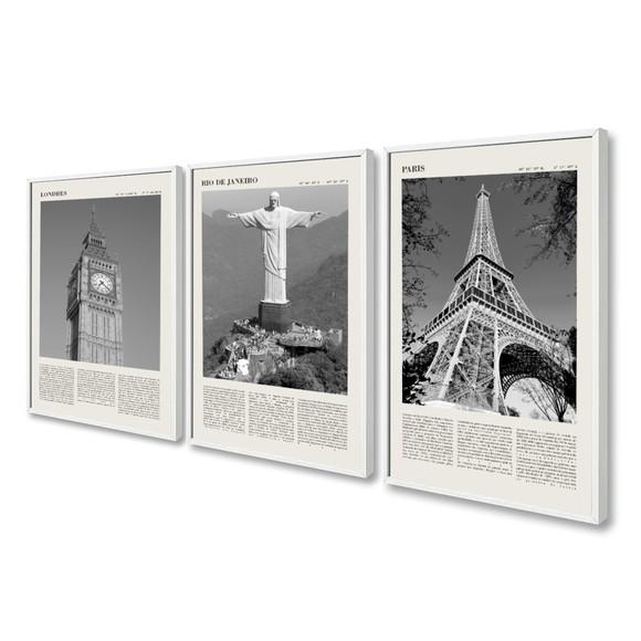 Quadros Decorativos Londres Rio E Paris Cidades Com Moldura