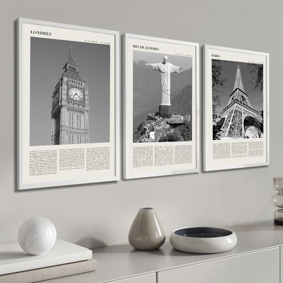 Quadros Decorativos Londres Rio E Paris Cidades Com Moldura