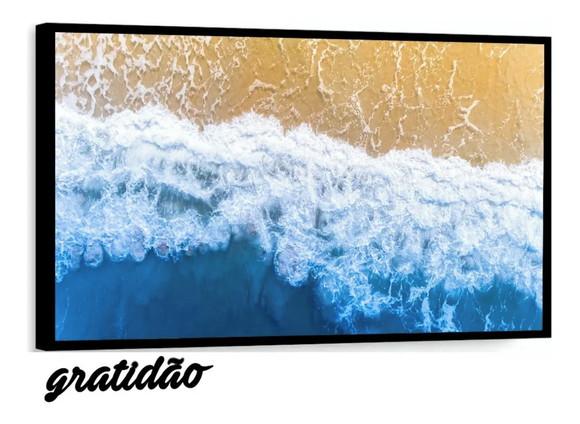 Quadros Decorativos Mar Azul Onda Paisagem Grande Moldura