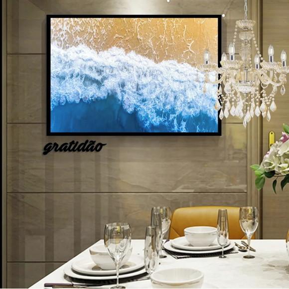Quadros Decorativos Mar Azul Onda Paisagem Grande Moldura