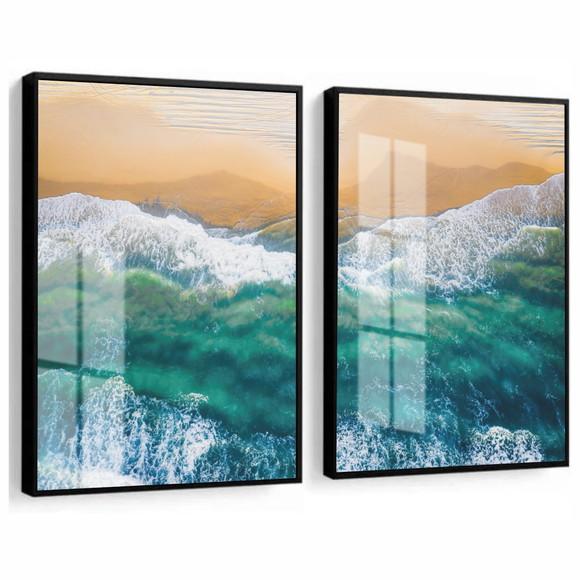 Quadros Decorativos Mar Azul Para Quarto Sala Moldura Vidro