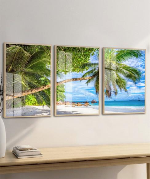 Quadros Decorativos Mar Coqueiro Paisagem Moldura e Vidro