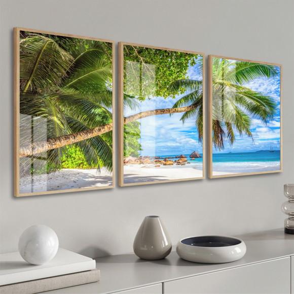 Quadros Decorativos Mar Coqueiro Paisagem Moldura e Vidro
