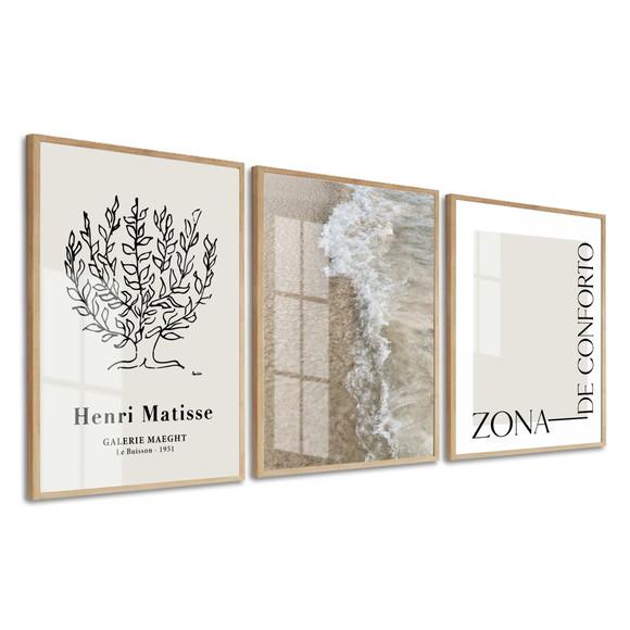 Quadros Decorativos Matisse Frases Praia com Moldura e Vidro
