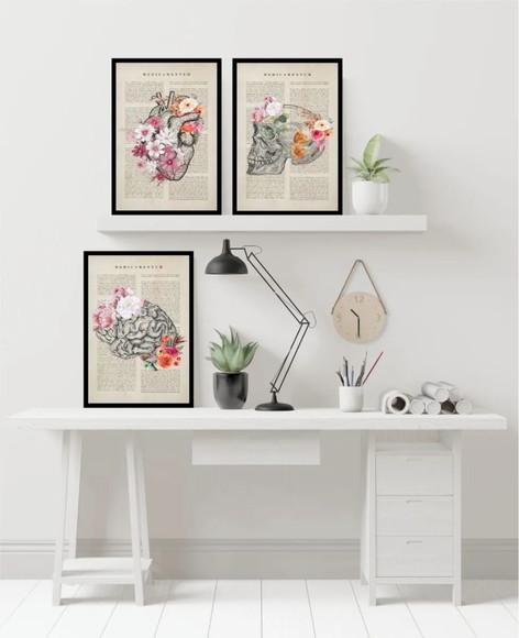 Quadros Decorativos Medicina Consultório Flores Com Moldura
