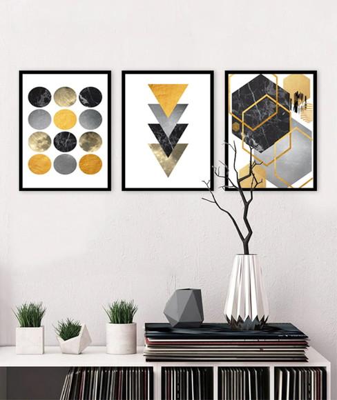 Quadros Decorativos Moderno Abstrato Amarelo Para Sala Casa