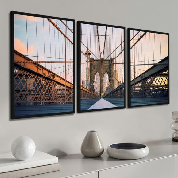 Quadros Decorativos Moderno Ponte Brooklyn Nova York Moldura