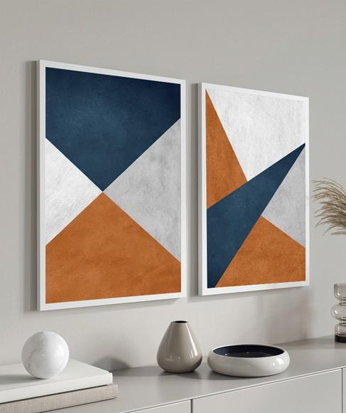 Quadros Decorativos Moderno Sala Abstrato Geométrico Moldura