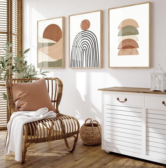 Quadros Decorativos Modernos Abstrato Boho Moldura e Vidro