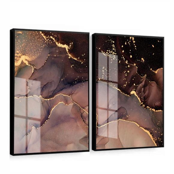 Quadros Decorativos Modernos Abstrato Gold Moldura e Vidro
