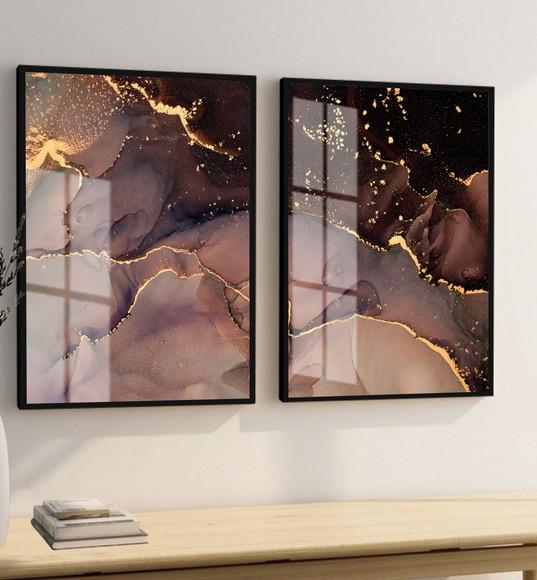 Quadros Decorativos Modernos Abstrato Gold Moldura e Vidro