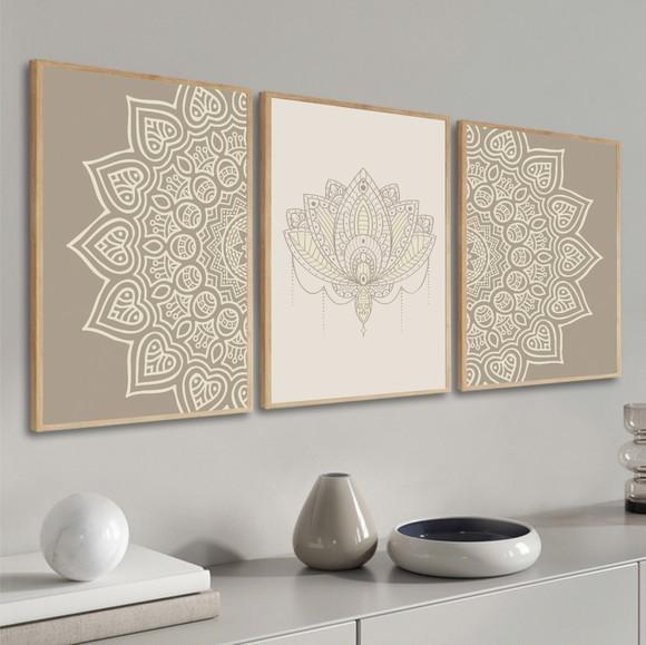 Quadros Decorativos Modernos Abstrato Mandala Bege Moldura