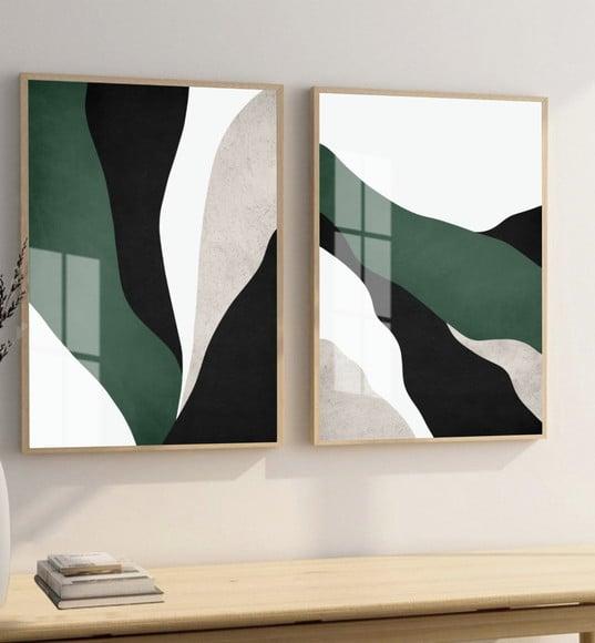 Quadros Decorativos Modernos Abstrato Verde Moldura E Vidro