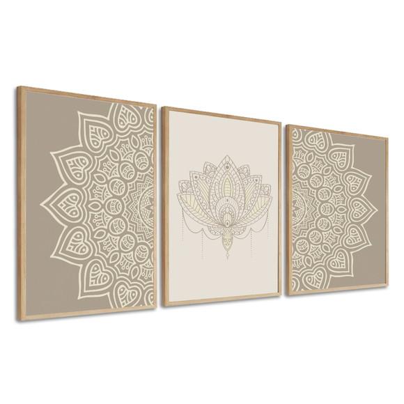 Quadros Decorativos Modernos Abstrato Mandala Bege Moldura
