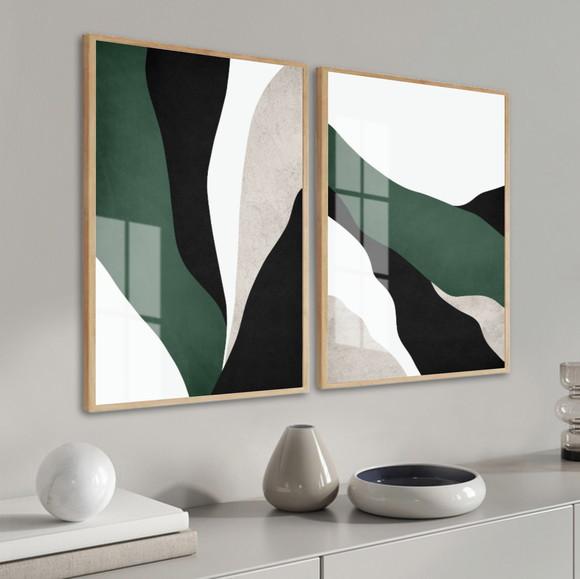 Quadros Decorativos Modernos Abstrato Verde Moldura E Vidro