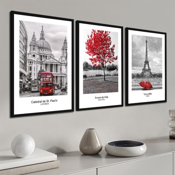 Quadros Decorativos Modernos Arvore Londres e Paris Moldura