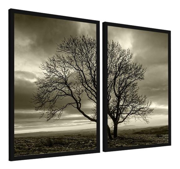 Quadros Decorativos Modernos Arvore Preto e Branco Moldura