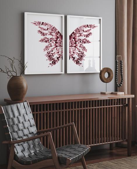 Quadros Decorativos Modernos Asa Rosa com Moldura e Vidro