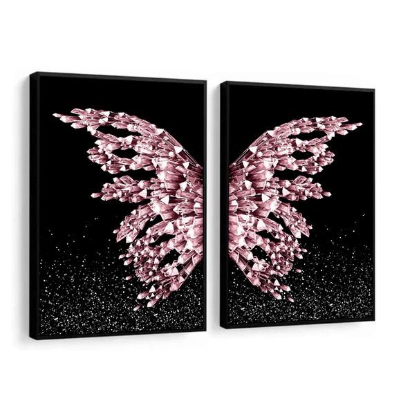 Quadros Decorativos Modernos Asas Rosa Borboletas Moldura