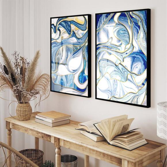 Quadros Decorativos Modernos Azul Gold Com Moldura E Vidro