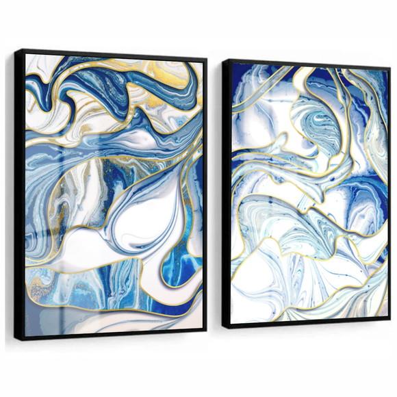 Quadros Decorativos Modernos Azul Gold Com Moldura E Vidro