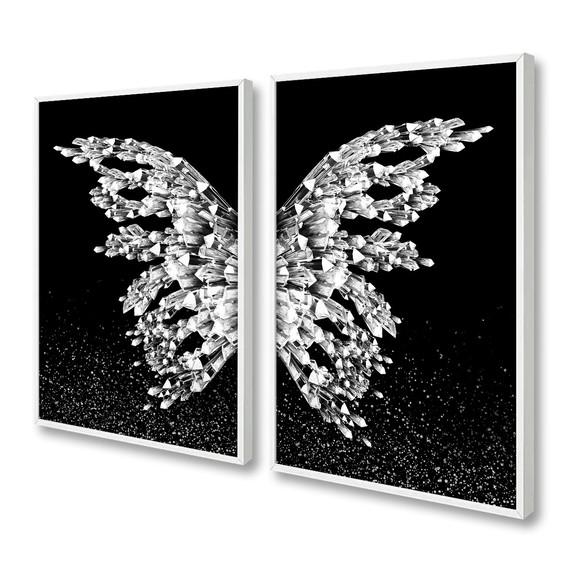 Quadros Decorativos Modernos Borboleta Asas Prata Moldura