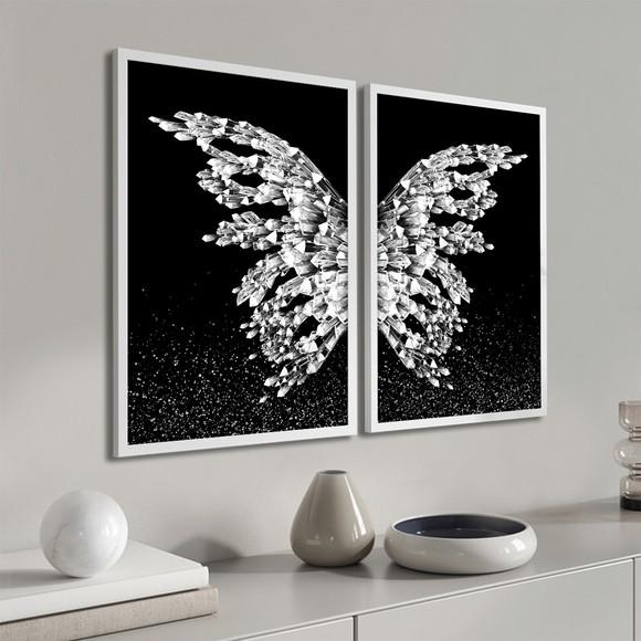 Quadros Decorativos Modernos Borboleta Asas Prata Moldura