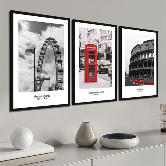 Quadros Decorativos Modernos Cidade Londres Roma com Moldura
