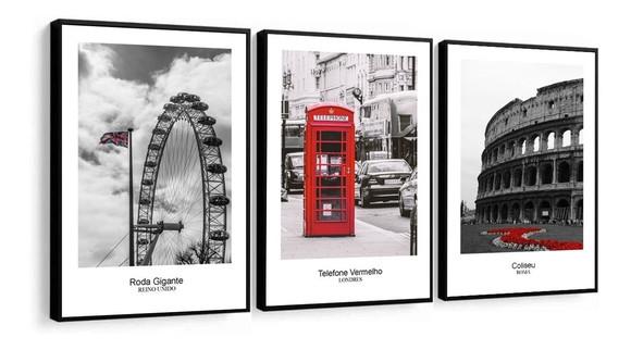 Quadros Decorativos Modernos Cidade Londres Roma com Moldura