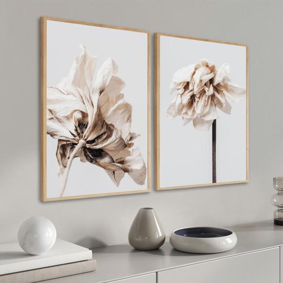 Quadros Decorativos Modernos de Flores Brancas com Moldura
