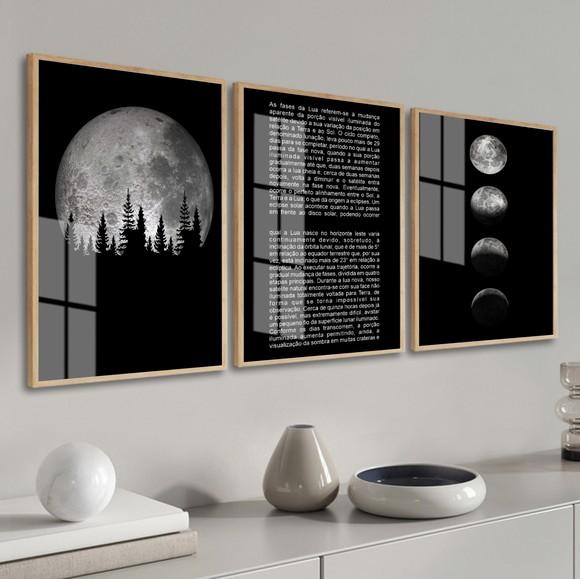 Quadros Decorativos Modernos Fases da Lua Moldura e Vidro