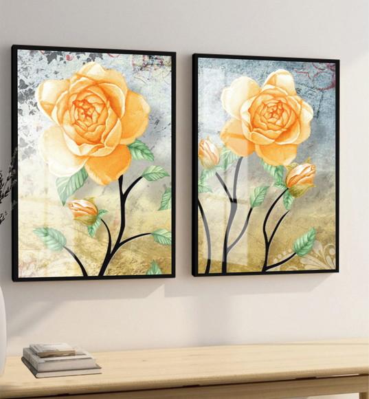Quadros Decorativos Modernos Flor Amarela Com Moldura Vidro