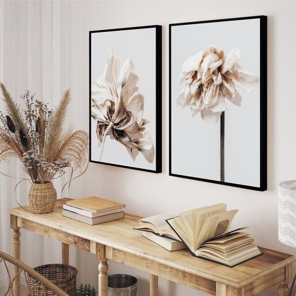 Quadros Decorativos Modernos Flores Brancas com Moldura