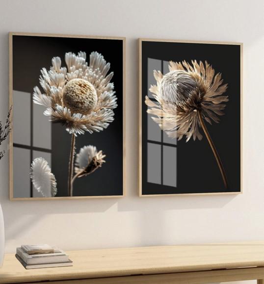 Quadros Decorativos Modernos Flores Brancas Moldura e Vidro