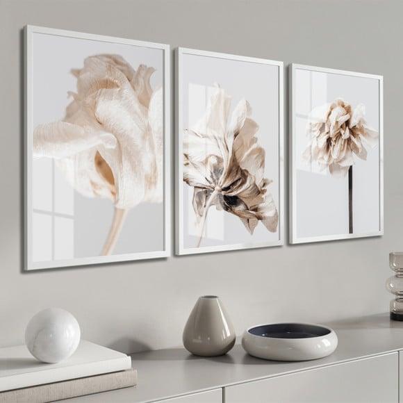 Quadros Decorativos Modernos Flores Brancas Moldura E Vidro