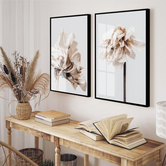 Quadros Decorativos Modernos Flores Brancas Moldura E Vidro